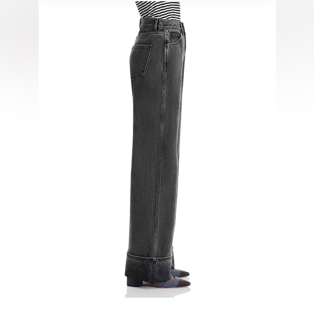 Veronica Beard Taylor Relaxed Wide Leg Cuffed Jeans in Stoned Wash - Picture 4 of 16